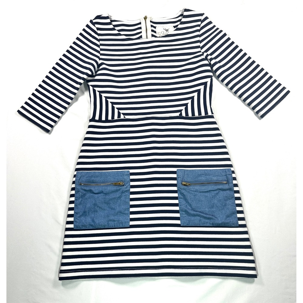 Anthropologie Tabitha Marin Navy Blue White‎ Mini Dress Denim Pocket  Size 2